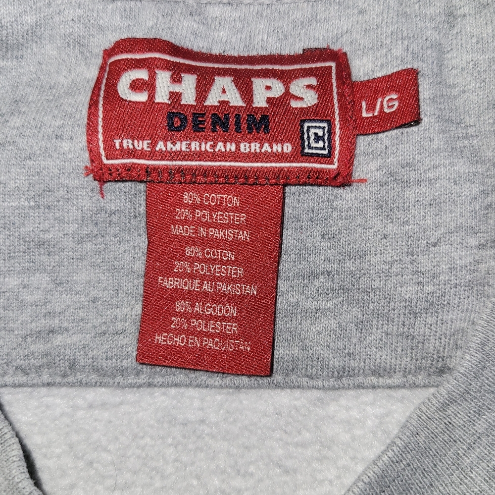 Chaps Denim Gray Pullover Sweatshirt Crewneck Spellout Longsleeve Like New Large - Picture 2 of 5